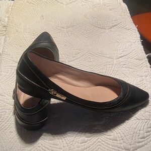 Gianni Bini Black Pointed-Toe Flats with Gold Zipper Accent